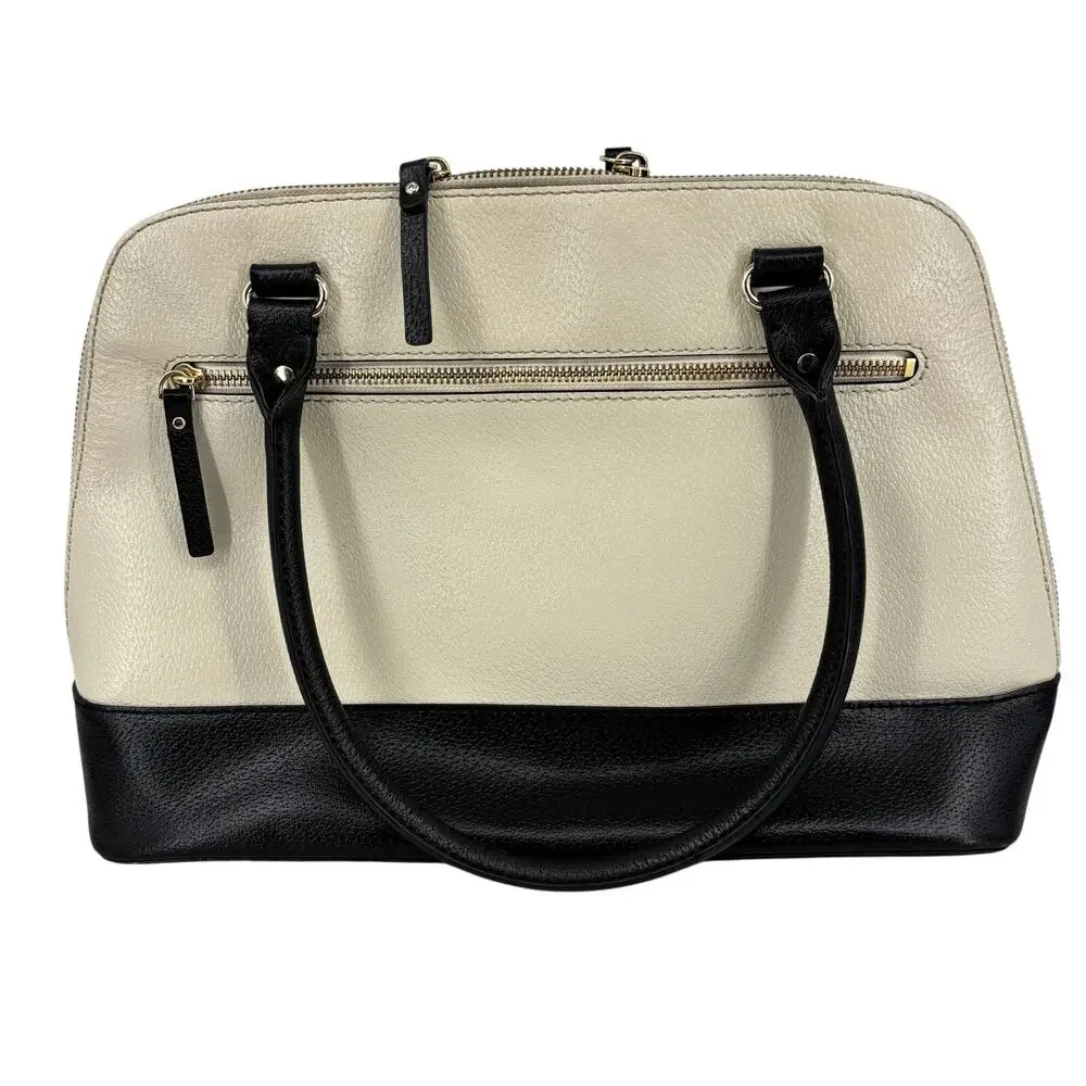 Kate Spade Rachelle Berkeley Satchel‎ Handbag Cream Black Leather Double Handle